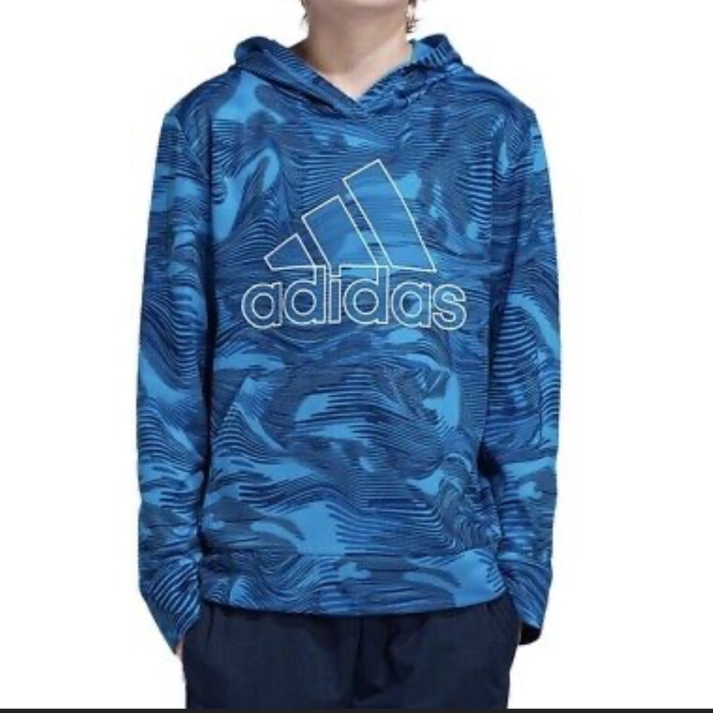 Adidas Boys Camo Fleece Pullover Hoodie Blue Patterned